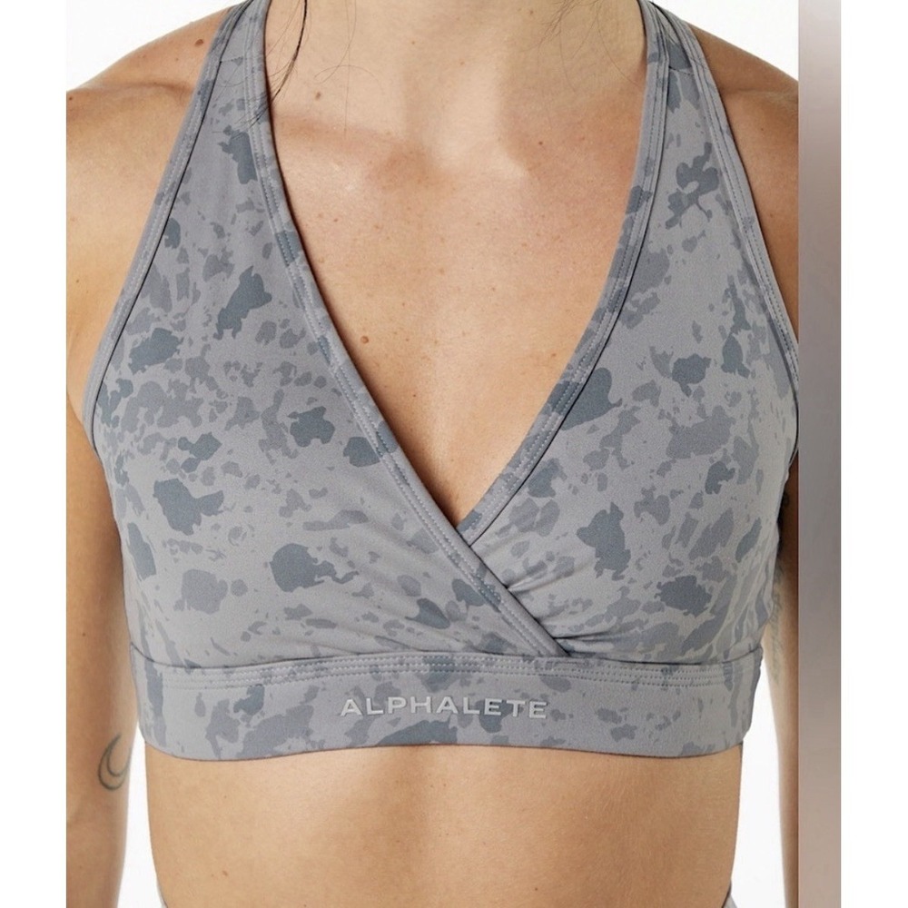 Alphalete Surface Wrap‎ Bra Pebbled Stone Gray Splatter Print Racerback XXL